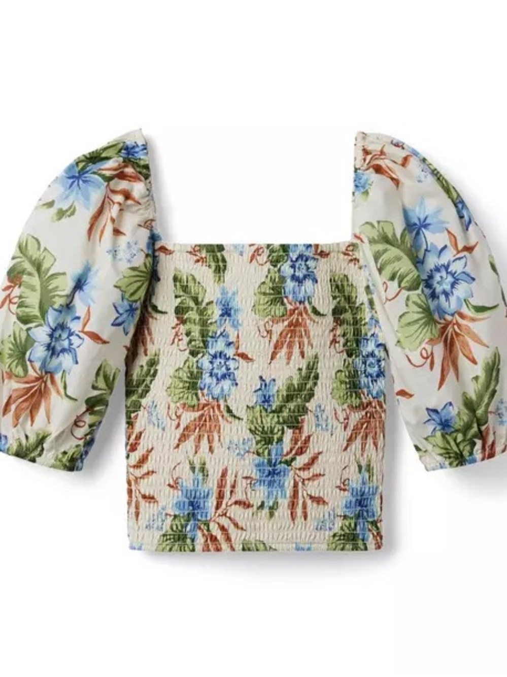 NWOT Janie and Jack Tropical Floral Smocked Cropped Puff Sleeve Top
